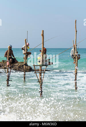 Stelzenfischer in Koggala bei Galle, Sri Lanka Stockfoto