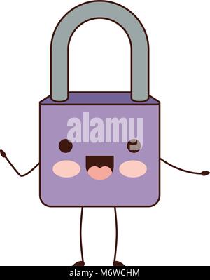 sicher sicher Vorhängeschloss Kawaii Charakter Stock Vektor