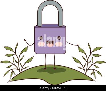 Sichere Vorhängeschloss im Camp kawaii Charakter Stock Vektor