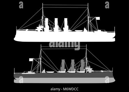 Silhouette eines Schiffes - Vector Illustration - Schwarz und Weiß, Kreuzer Aurora Stock Vektor