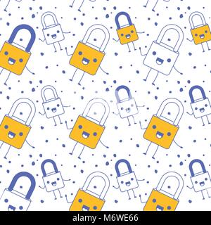 Sichere Vorhängeschloss kawaii Muster Hintergrund Stock Vektor