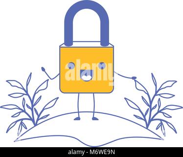 Sichere Vorhängeschloss im Camp kawaii Charakter Stock Vektor