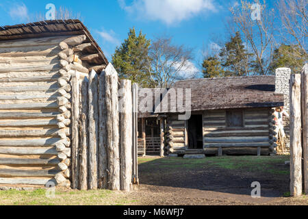 Mansker's Station - eine Reproduktion der 18. amerikanischen Grenze fort über 10 Meilen nördlich von Nashville in Goodlettsville, Tennessee, USA Stockfoto