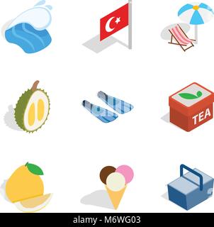 Türkei Ferienhäuser Symbole gesetzt, isometrische Stil Stock Vektor