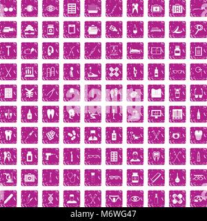 100 Medizinisches Zubehör Icons Set grunge Rosa Stock Vektor