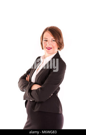 Business Frau mittleren Alters auf Weiß isoliert. Büroangestellter. Stockfoto