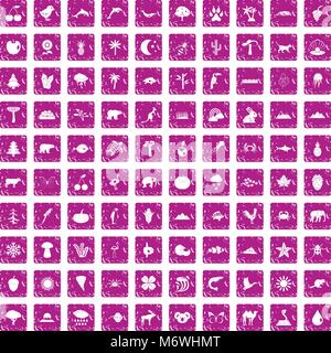 100 Natur Icons Set grunge Rosa Stock Vektor