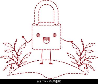 Sichere Vorhängeschloss im Camp kawaii Charakter Stock Vektor