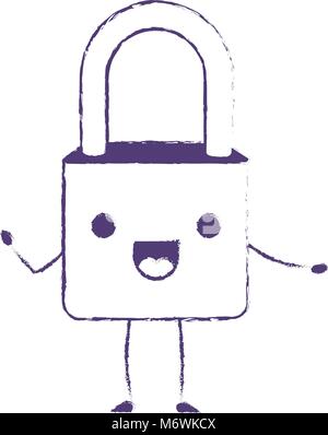 sicher sicher Vorhängeschloss Kawaii Charakter Stock Vektor