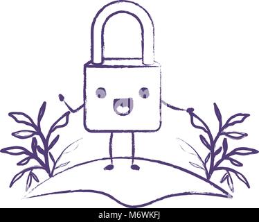 Sichere Vorhängeschloss im Camp kawaii Charakter Stock Vektor