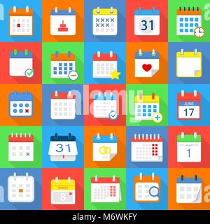 Kalender Terminplanung Symbole, flacher Stil Stock Vektor