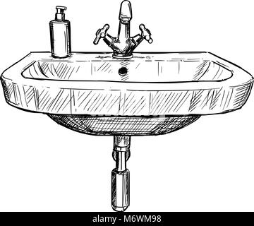 Vektor Hand Zeichnung von Waschbecken im Badezimmer Vektor Abbildung