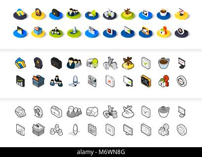 Set von Icons in verschiedenen Stil - isometrische flach und Otline, farbige und schwarze Versionen Stock Vektor