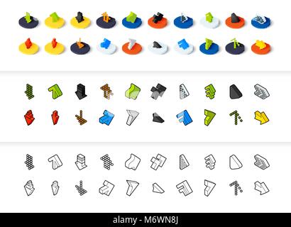 Set von Icons in verschiedenen Stil - isometrische flach und Otline, farbige und schwarze Versionen Stock Vektor
