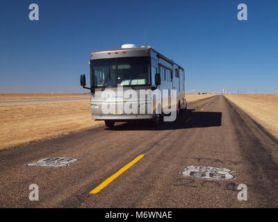 Rv auf der Route 66 in der Nähe von Vegas, Texas Stockfoto