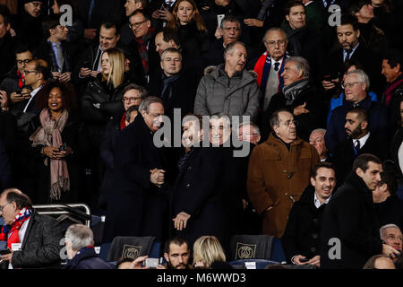 Paris, Frankreich, 6. März 2018. Florentino (Präsident von Real Madrid) mit David Beckham (ex-Fußball-Spieler von Real Madrid) bei den Präsidentschaftswahlen, der PSG. UCL Champions League Match zwischen PSG vs Real Madrid im Parc des Princes Stadion in Credit: Gtres Información más Comuniación auf Linie, S.L./Alamy leben Nachrichten Stockfoto