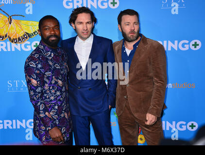 Los Angeles, Kalifornien, USA. 6. März, 2018. David Oleyowo, Nash Edgarton, Joel Edgerton 227 besucht die Weltpremiere von "Gringo" von Amazon Studios und STX Filme im Regal LA Live Stadion 14. Am 6. März 2018 in Los Angeles, Kalifornien Quelle: Tsuni/USA/Alamy leben Nachrichten Stockfoto