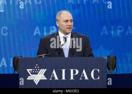 Washington, DC, USA. 6 Mär, 2018. STEVE SCALISE, Vertreter (R) für die Louisiana 1 Kongreßbezirk, in einer Rede vor der AIPAC (American Israel Public Affairs Committee) Policy Conference am Walter E. Washington Convention Center in Washington, DC am 6. März 2018 Credit: Michael Brochstein/ZUMA Draht/Alamy leben Nachrichten Stockfoto