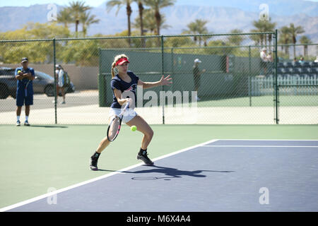 INDIAN WELLS, CA - 06. März: Eugenie Bouchard von Kanada in Aktion während der theBNP Paribas geöffnet an der Indian Wells Tennis Garden am 6. März 2018 im kalifornischen Indian Wells. Credit: Mauricio Paiz/Alamy leben Nachrichten Stockfoto