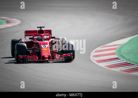 Montmelo, Katalonien, Spanien. 7 Mär, 2018. Sebastian Vettel von Team Scuderia Ferrari Ferrari SF 71H Auto während der F1-Test Tage in Montmelo circuit gesehen. Credit: MA 5697.jpg /SOPA Images/ZUMA Draht/Alamy leben Nachrichten Stockfoto