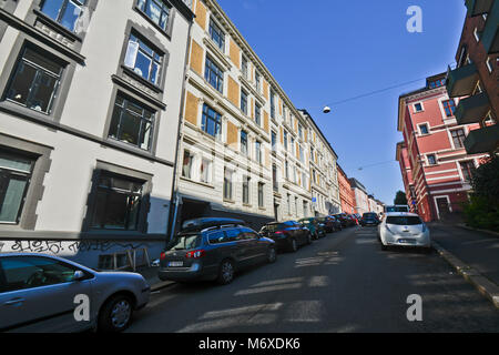 Farbenfrohe Gebäude im Stadtteil Majorstuen Nachbarschaft, Frogner, Oslo, Norwegen Stockfoto