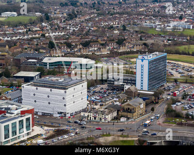 Luftaufnahme des kommerziellen Viertel - Ashford, Kent, Großbritannien Stockfoto