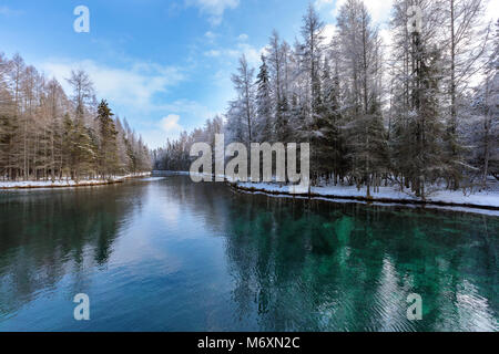 Kitsch - iti-Kipi Federn in der Oberen Halbinsel von Michigan, auch als die Große Feder im Palms Buch State Park bekannt, im Winter Stockfoto