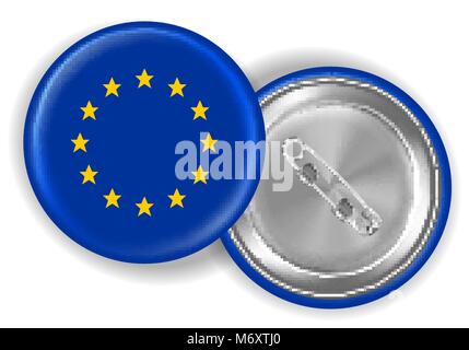 Europa Fahne runde Brosche pin vorne und hinten Stock Vektor