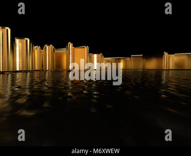 Hintergrund mit goldenen Objekte, die sich von der dunklen Oberfläche. 3D-Darstellung Stockfoto