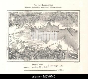 Der Malischen Golf. Thermopylen aus der französischen Mitarbeiter Karte. Griechenland. Kartenskizze 1885 Stockfoto