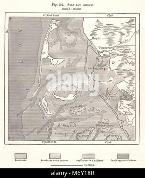 Sylt und Amrum. Deutschland. Kartenskizze 1885 alte antike Vintage plan plan Stockfoto