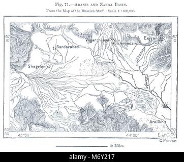 Aras & Zanga Becken bilden die Karte der Russischen Personal. Armenien. Kartenskizze 1885 Stockfoto