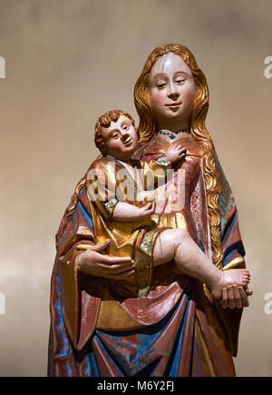 Gotische Statue der Jungfrau Maria (Madonna), mit denen das Baby Jesus. Polychrome und Blattgold auf Holz durch den Kreis der Gil de Siloe um 1500, Probabl Stockfoto