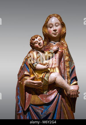 Gotische Statue der Jungfrau Maria (Madonna), mit denen das Baby Jesus. Polychrome und Blattgold auf Holz durch den Kreis der Gil de Siloe um 1500, Probabl Stockfoto