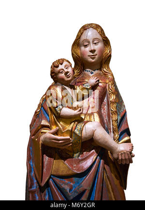 Gotische Statue der Jungfrau Maria (Madonna), mit denen das Baby Jesus. Polychrome und Blattgold auf Holz durch den Kreis der Gil de Siloe um 1500, Probabl Stockfoto