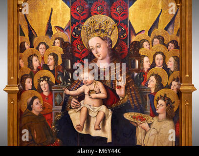 Jungfrau Maria, die Mutter Gottes; die Jungfrau; Mare de Deu; gotische Altar der Madonna mit Kind von Joan Reixach von Barcelona, ca. 1450, Tempera und gold Stockfoto