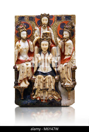 Gotische Marmor Relief der Krönung der Jungfrau Maria in London oder New York, 1420-1460. Nationalmuseum für katalanische Kunst, Barcelona, Spa Stockfoto