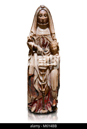 Gotische alabaster Statue der Heiligen Anna und der Jungfrau Maria als Kind von der Schule Nottingham, England, 15. Jahrhundert, von dem Friedhof der Vall d Stockfoto