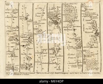 Abingdon Faringdon Lechlade Fairford Gloucester Monmouth. KITCHIN Fahrplan 1767 Stockfoto