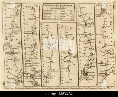 Stony Stratford Northampton Leicester Loughborough Derby. KITCHIN Fahrplan 1767 Stockfoto