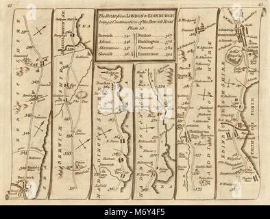 Berwick On Tweed Dunbar Haddington Musselburgh Edinburgh. KITCHIN Fahrplan 1767 Stockfoto