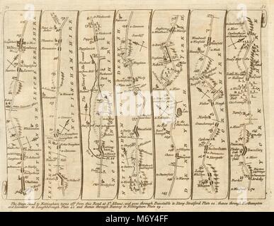 Oakham Nottingham Mansfield Rotherham Barnsley. KITCHIN road map 1767 alte Stockfoto