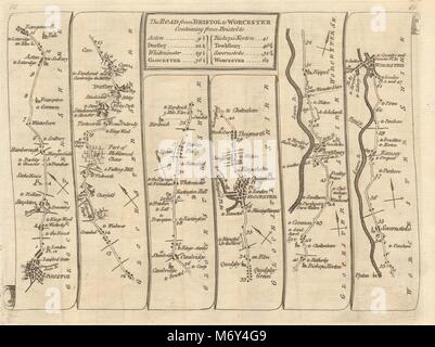 Bristol Dursley Gloucester Tewkesbury Kempsey Worcester. KITCHIN Fahrplan 1767 Stockfoto