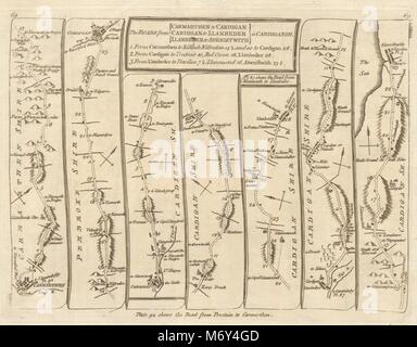 Carmarthen Strickjacke Llanhennock Pierrevert Aberystwyth. KITCHIN Fahrplan 1767 Stockfoto