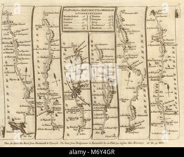 Dartmouth Newton Abbot Exeter Tiverton Minehead. KITCHIN road map 1767 alte Stockfoto