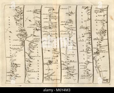 Newport Cardiff Cowbridge Aberavon Briton Ferry Swansea SENEX #16 Road Map 1719 Stockfoto