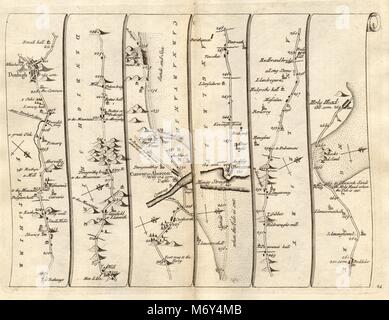 Denbigh Conwy Beaumaris Holyhead in Nordwales SENEX #24 Road Map 1719 alte Stockfoto