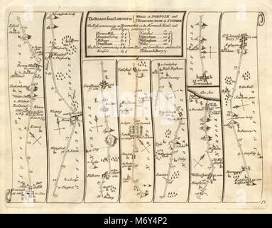 Newmarket Swaffham Wells-next-the-Sea Bury St Edmunds SENEX #52 Road Map 1719 Stockfoto