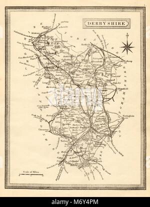 Antike Karte der Grafschaft Derbyshire von John Heywood. Bahn & Bus Straßen c 1864 Stockfoto