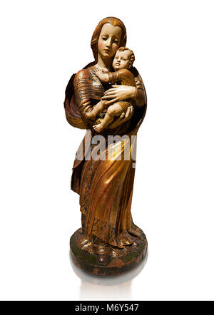 Gotische Holzstatue der Madonna mit Kind von Seguidor de Diego de Siloe von Burgos, ca. 1530-1540, Tempera und Blattgold auf Holz, von der Kirche Stockfoto